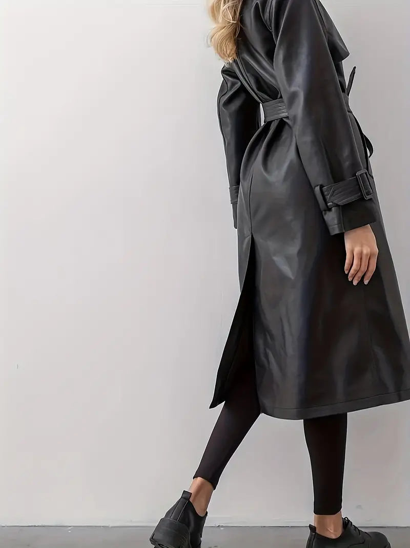 Women's Classic Long Trench Coat – Elegant Double-Breasted Belted Overcoat for Everyday, Office, and Evening Wear