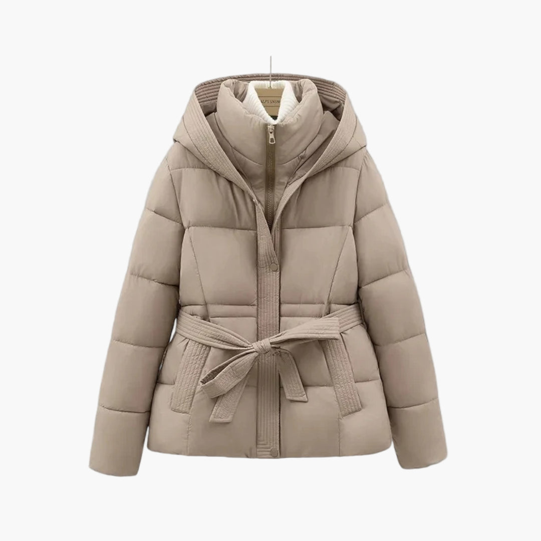 Women's Winter Puffer Jacket with Belt – Stylish Hooded Quilted Coat for Cold Weather