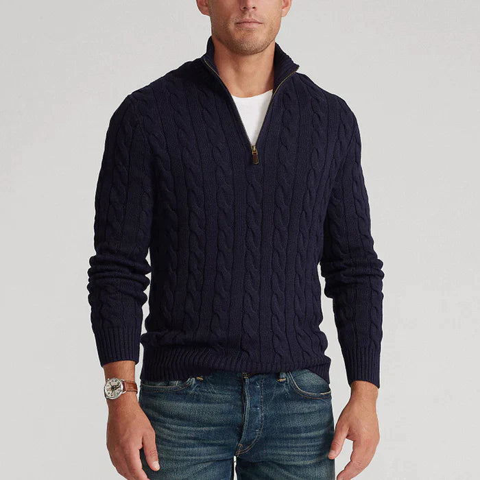Men's Classic Cable Knit Quarter-Zip Sweater – Timeless Style for Everyday Wear