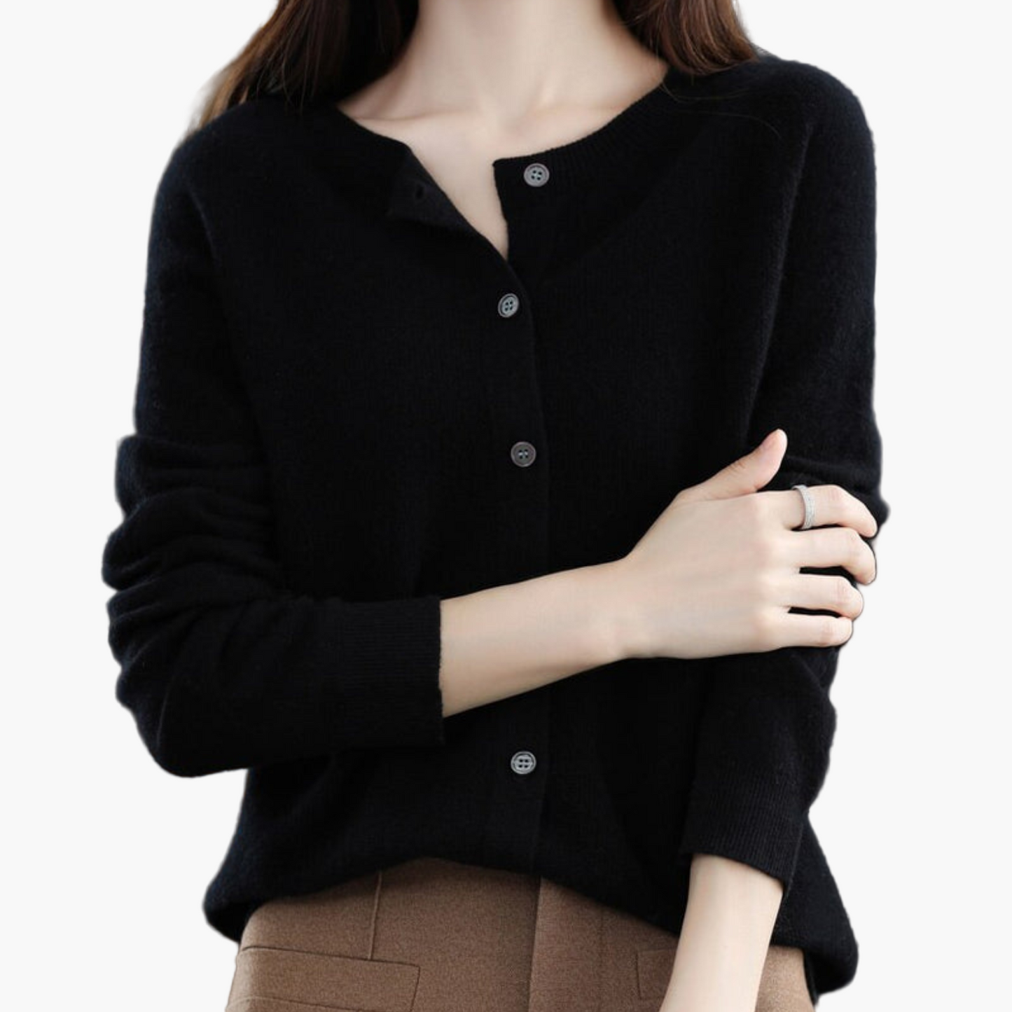 Women's Classic Button-Up Cardigan Sweater with Crew Neck – Elegant Everyday Layer for Work and Casual