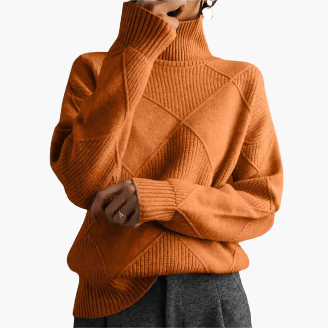 Women's Modern Diamond Pattern Turtleneck Knit Sweater - Trendy Casual Pullover