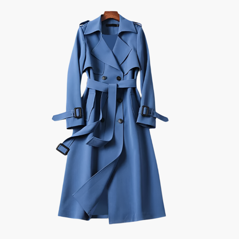 Women's Classic Double-Breasted Trench Coat Elegant Long Belted Overcoat