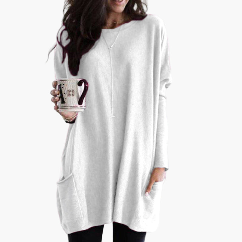Women's Casual Long Pullover Sweater with Pockets, Relaxed Fit, Cozy Everyday Tunic Top