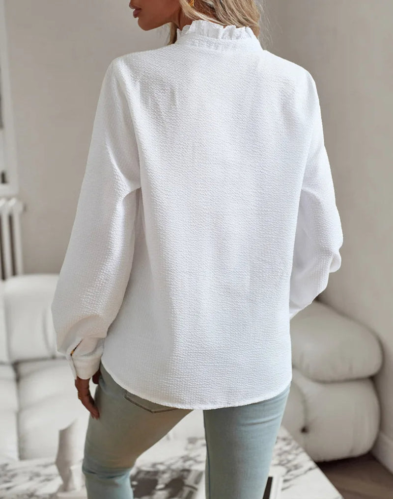 Women's Ruffle Button-Down Blouse Elegant Casual Office Style