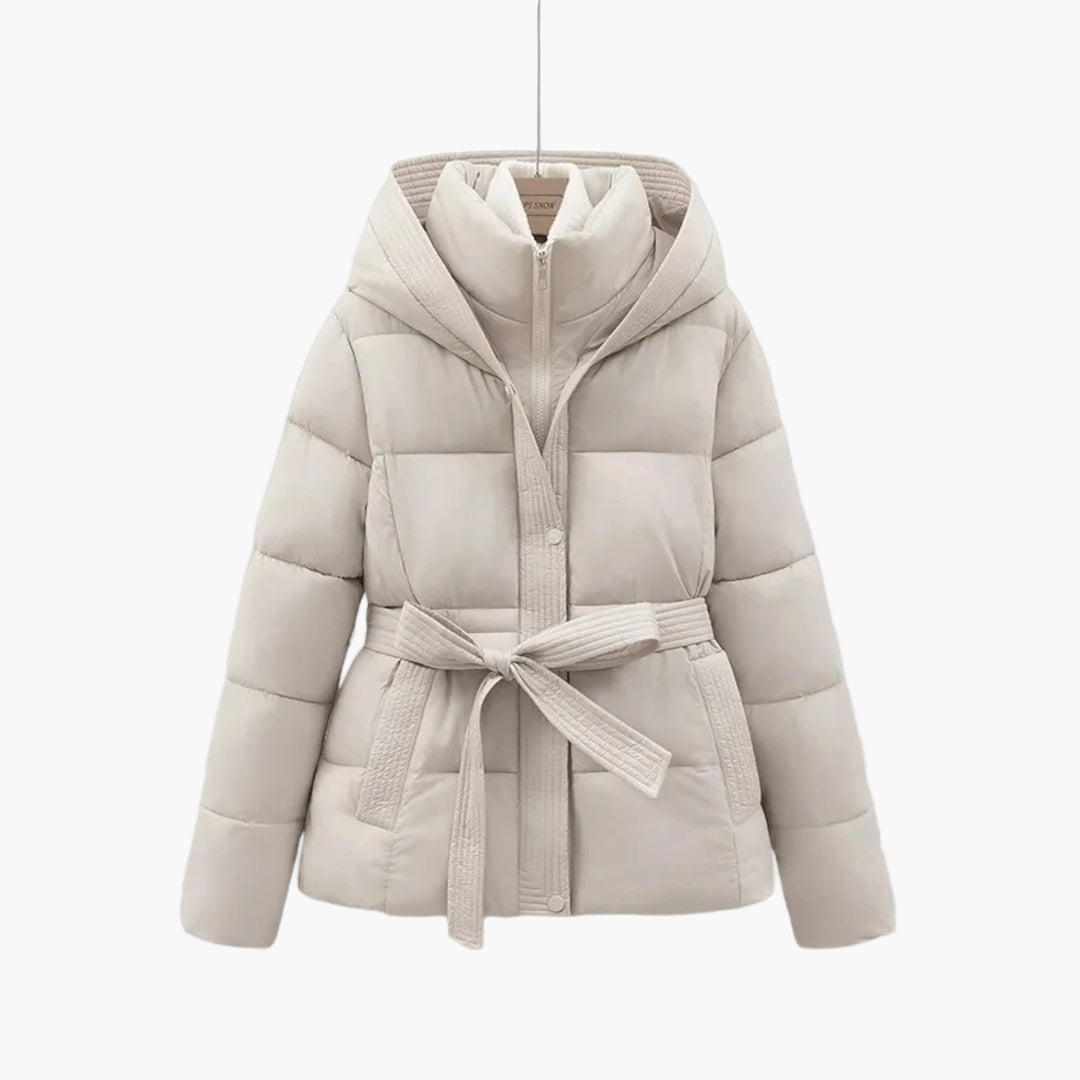 Women's Winter Puffer Jacket with Belt – Stylish Hooded Quilted Coat for Cold Weather