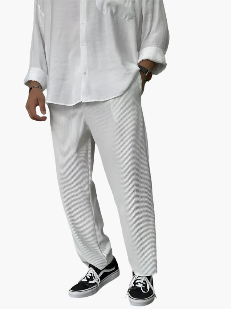 Men's Modern Pleated Relaxed Fit Trousers – Versatile Everyday Comfort Pants