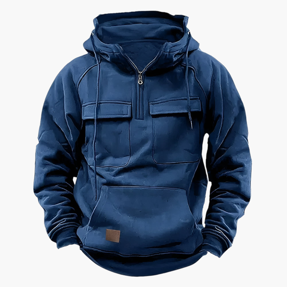 Men's Outdoor Tactical Hoodie with Zipper and Utility Pockets – Winter Pullover for Everyday and Outdoor Activities