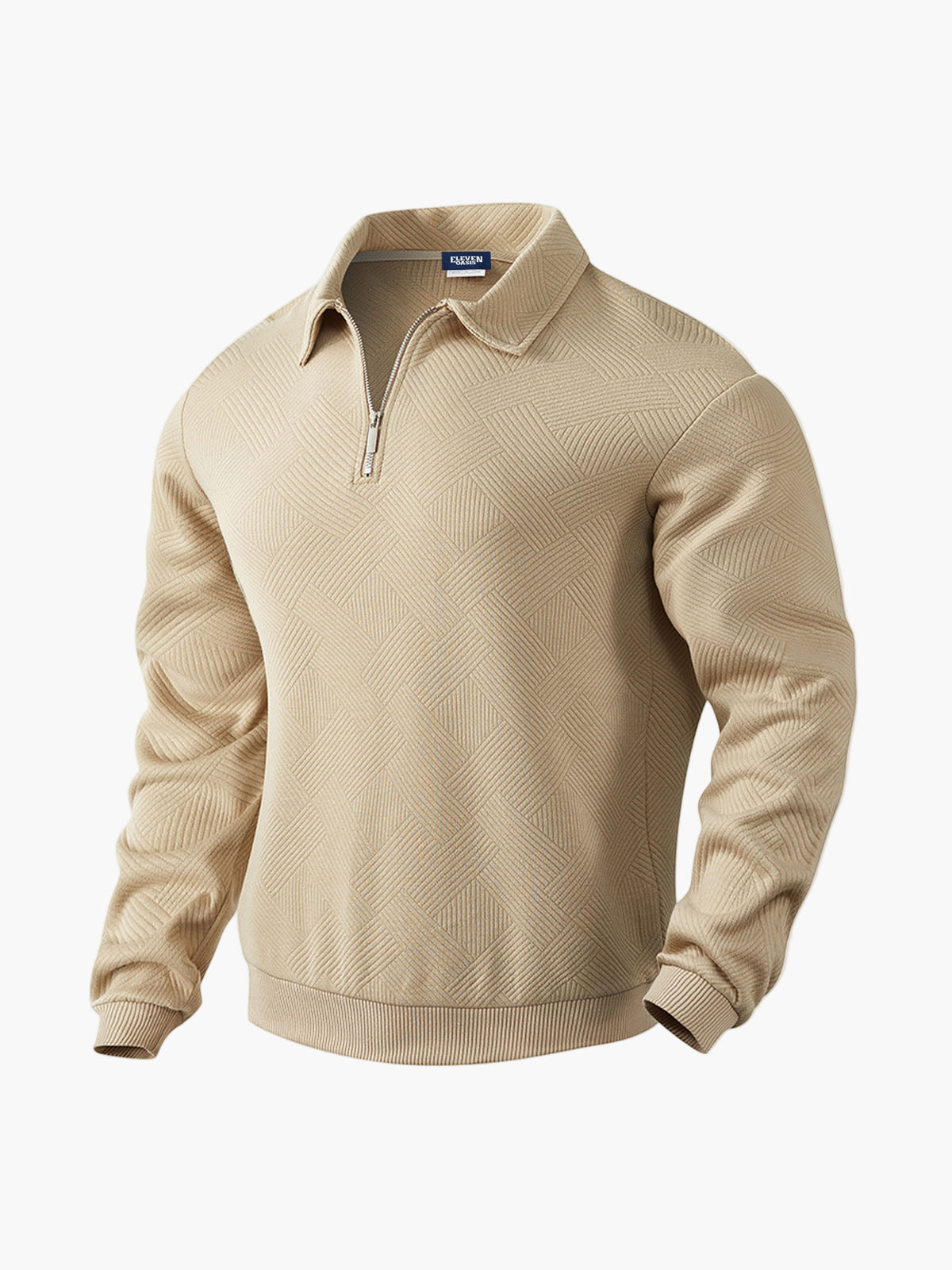 Men's Half-Zip Pullover Sweater with Patterned Texture, Smart-Casual Style