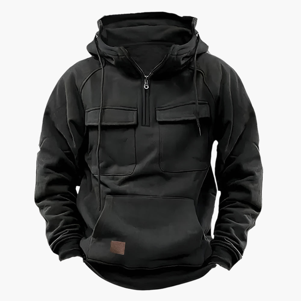 Men's Outdoor Tactical Hoodie with Zipper and Utility Pockets – Winter Pullover for Everyday and Outdoor Activities