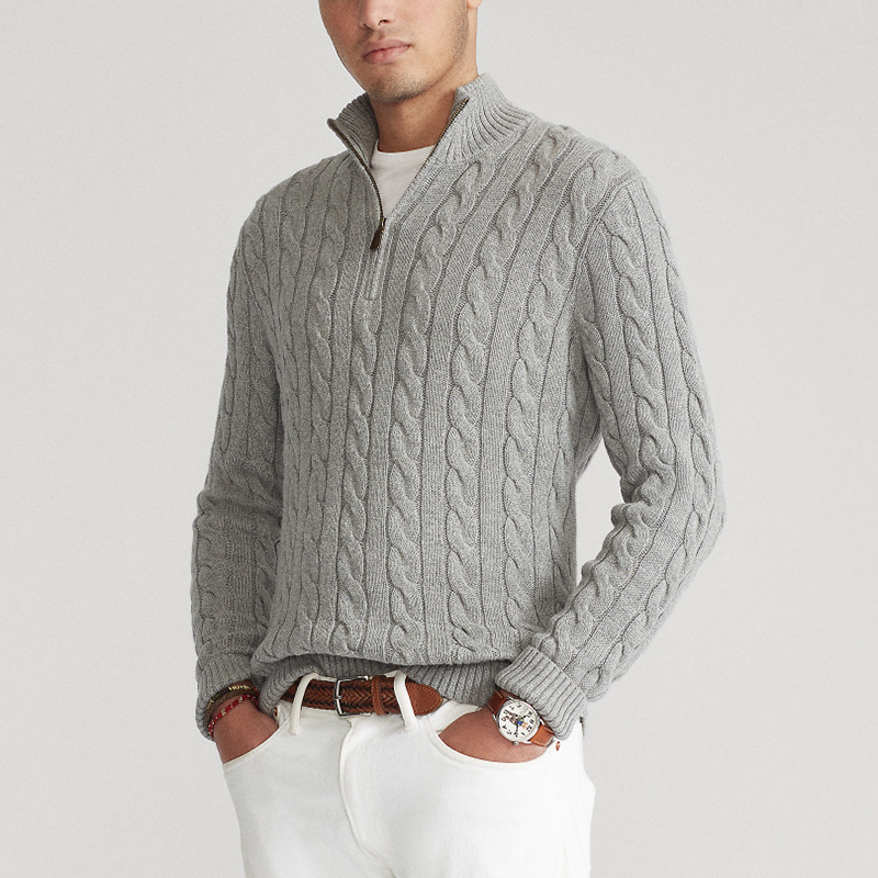 Men's Classic Cable Knit Quarter Zip Sweater – Old Money Style