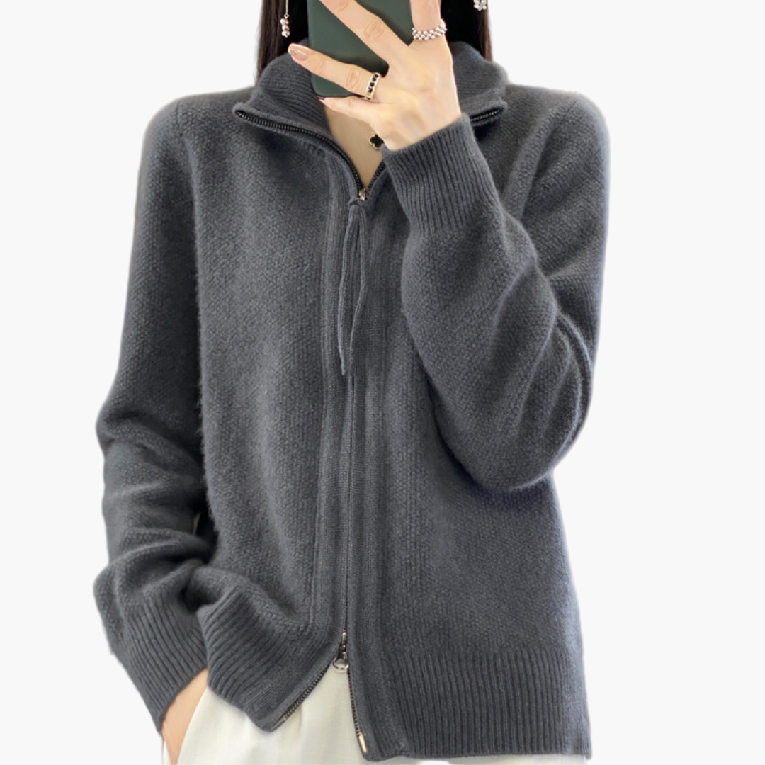 Women's Classic Zip-Up Knit Cardigan – Everyday Versatile Sweater for Office & Casual Wear