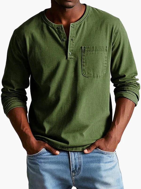 Men's Classic Long Sleeve Henley Shirt – Modern Button Placket & Chest Pocket, Casual Everyday Style
