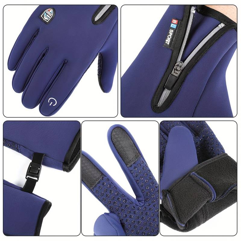 Men's Outdoor Winter Thermal Gloves with Touchscreen and Zipper – Sporty Cold Weather Accessory