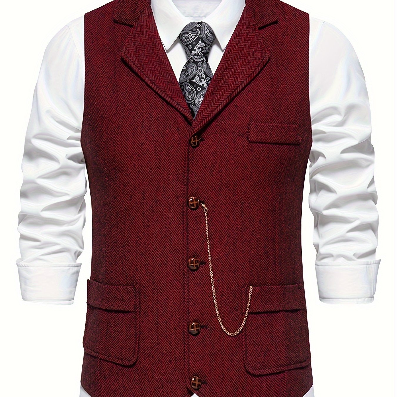 Men's Vintage Herringbone Suit Vest – Classic Formal Business Waistcoat