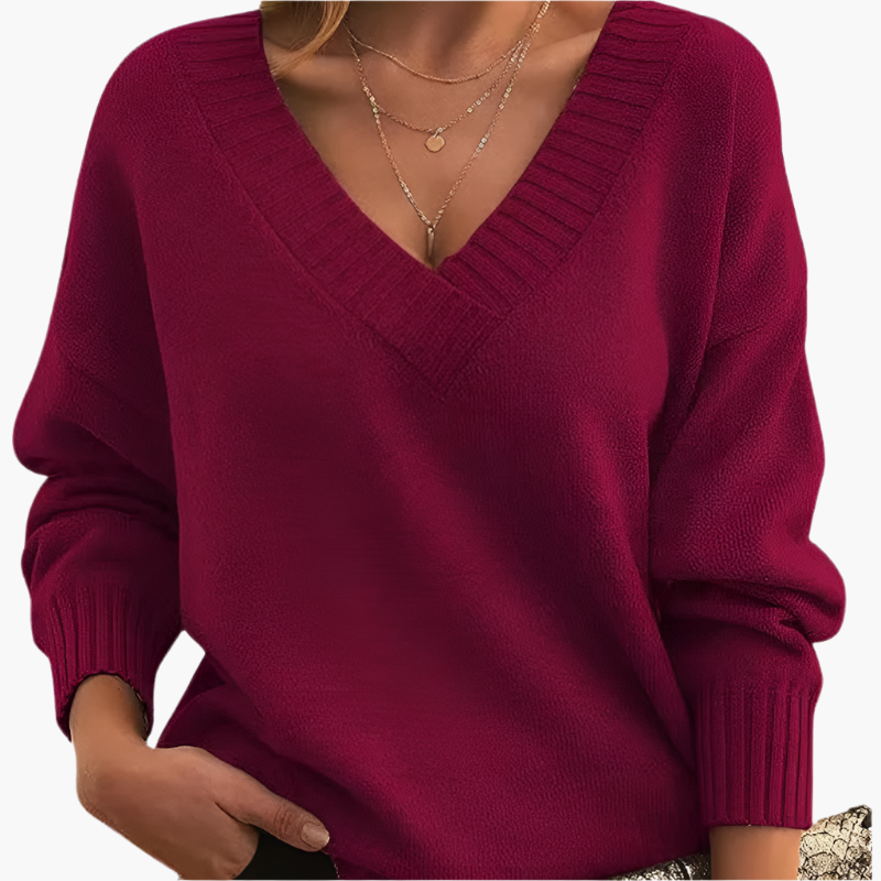 Women's Classic V-Neck Knit Sweater – Relaxed Fit, Long Sleeve, Everyday Style