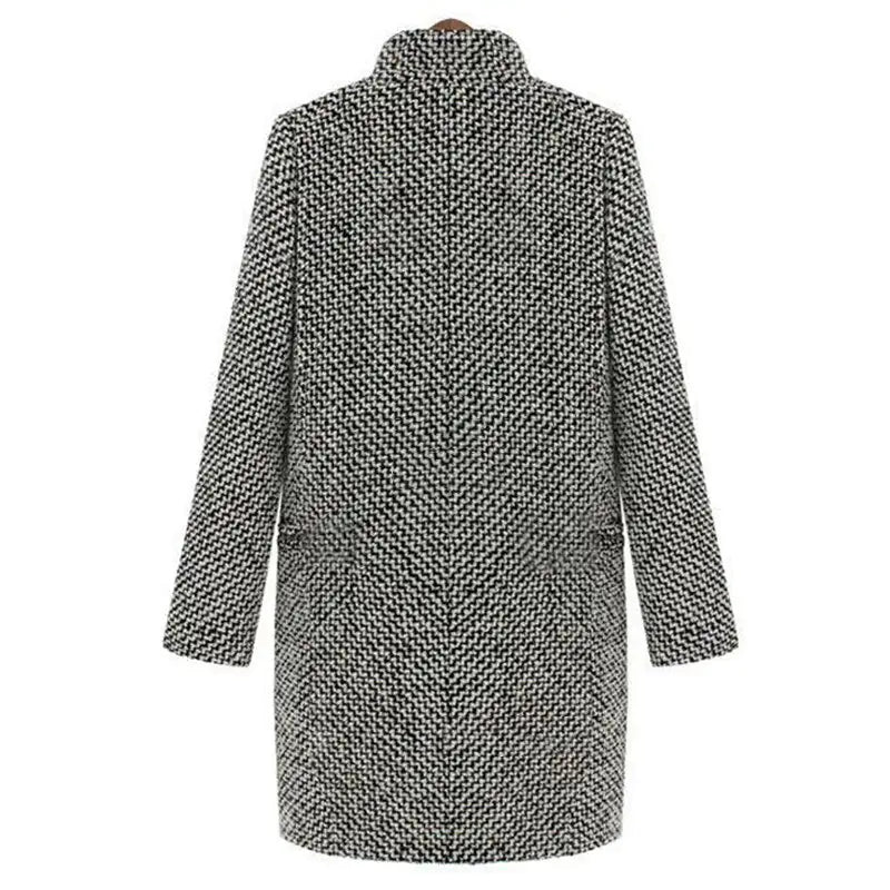 Women's Classic Houndstooth Blazer Coat – Elegant Longline Jacket for Office & Everyday Style