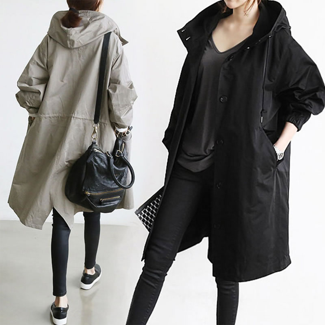 Women's Long Hooded Raincoat Versatile Outdoor Fashion Trench