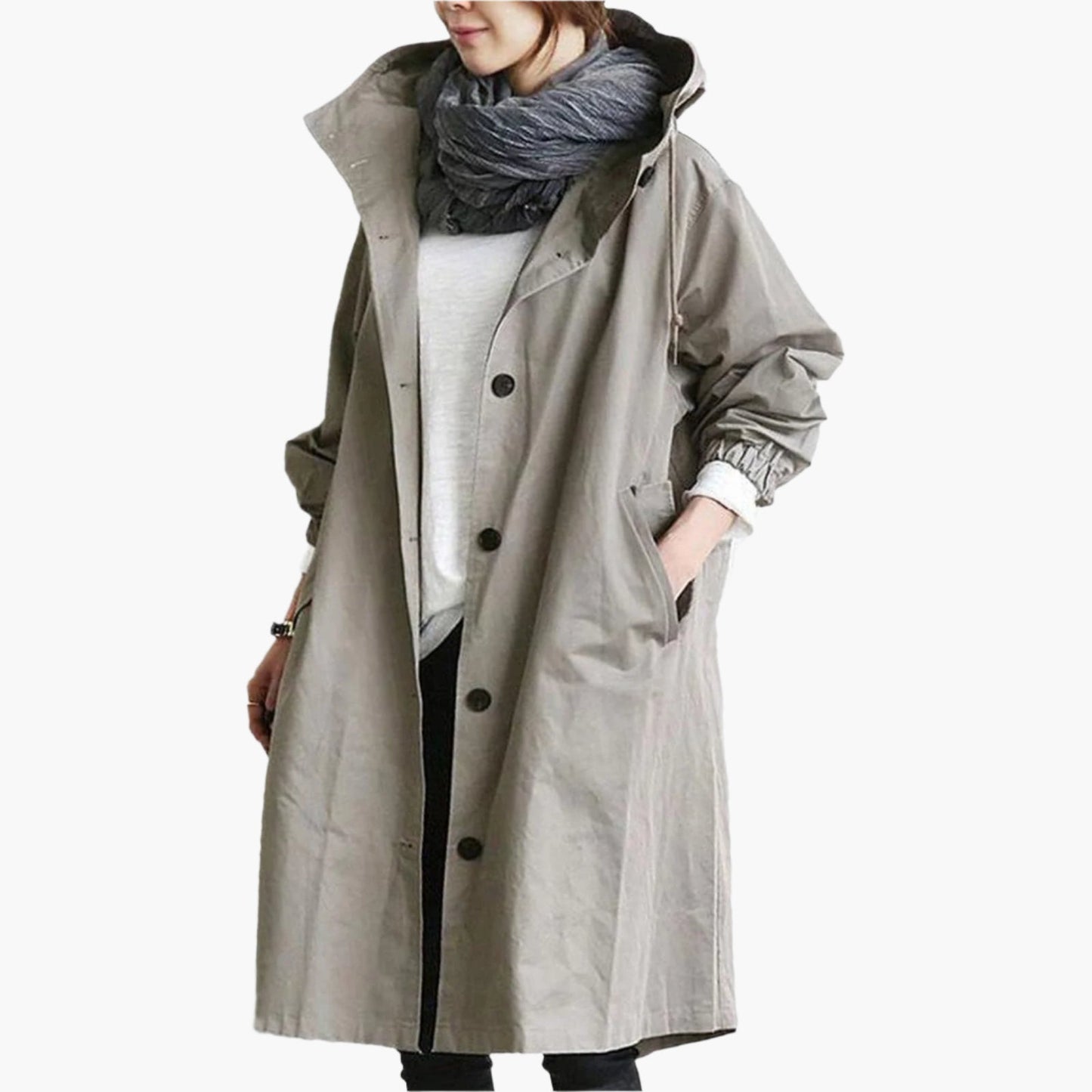Women's Long Hooded Raincoat Versatile Outdoor Fashion Trench