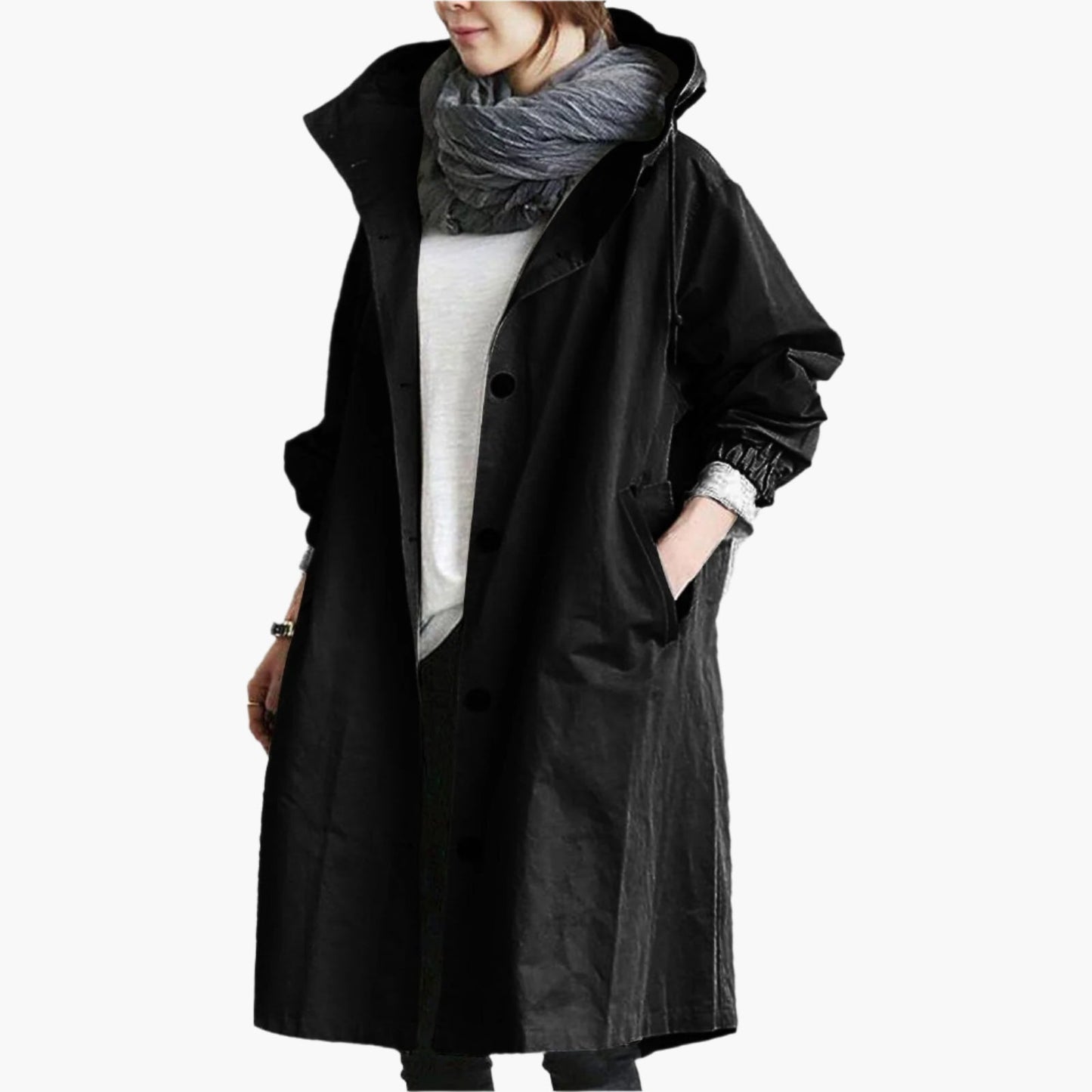 Women's Long Hooded Raincoat Versatile Outdoor Fashion Trench