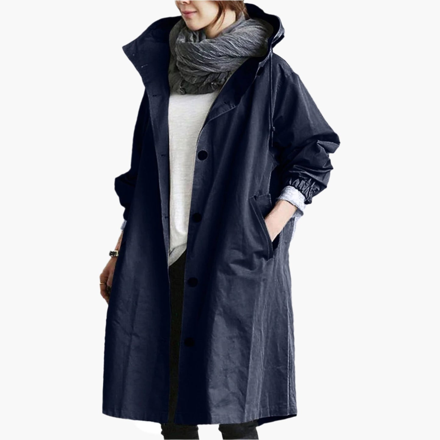 Women's Long Hooded Raincoat Versatile Outdoor Fashion Trench