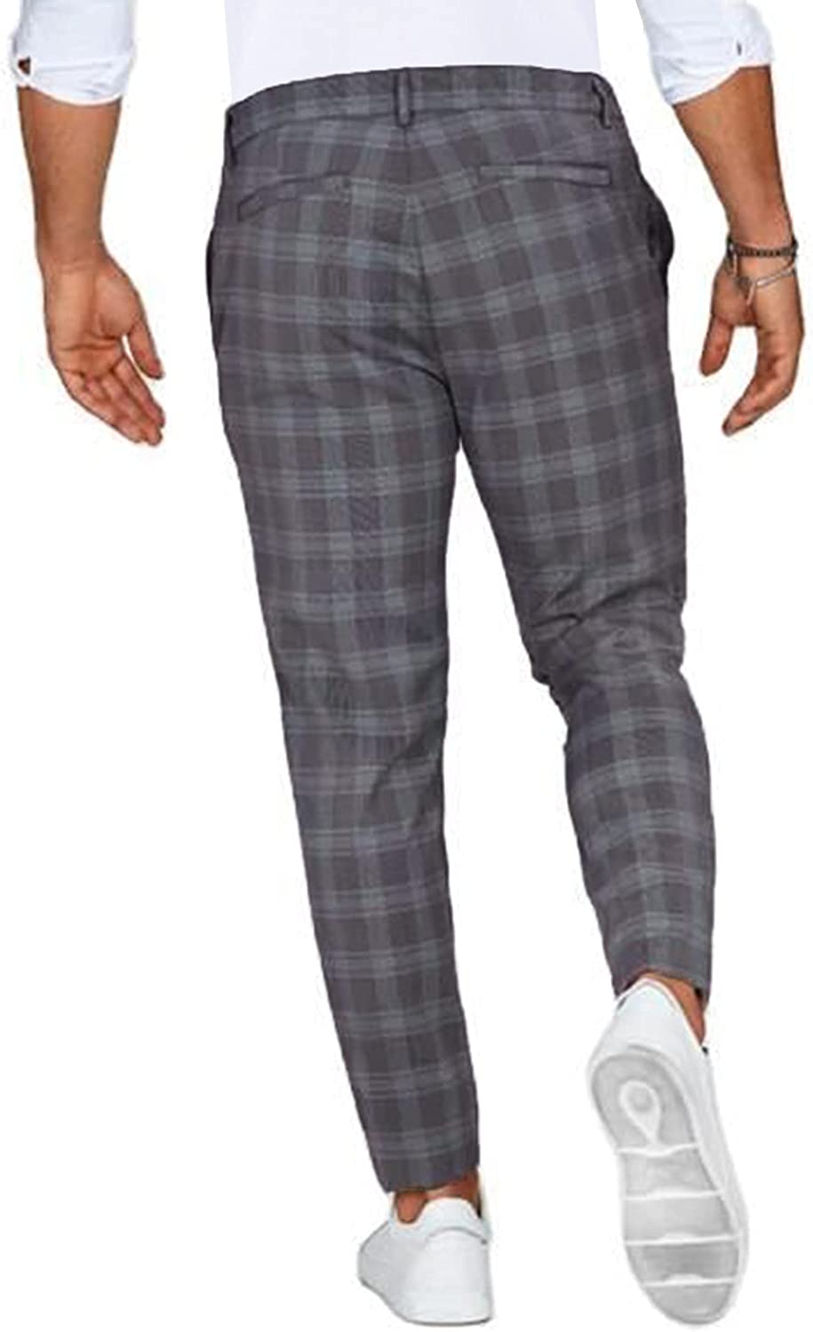 Men's Slim Fit Plaid Chino Pants – Modern Checkered Style for Business and Casual
