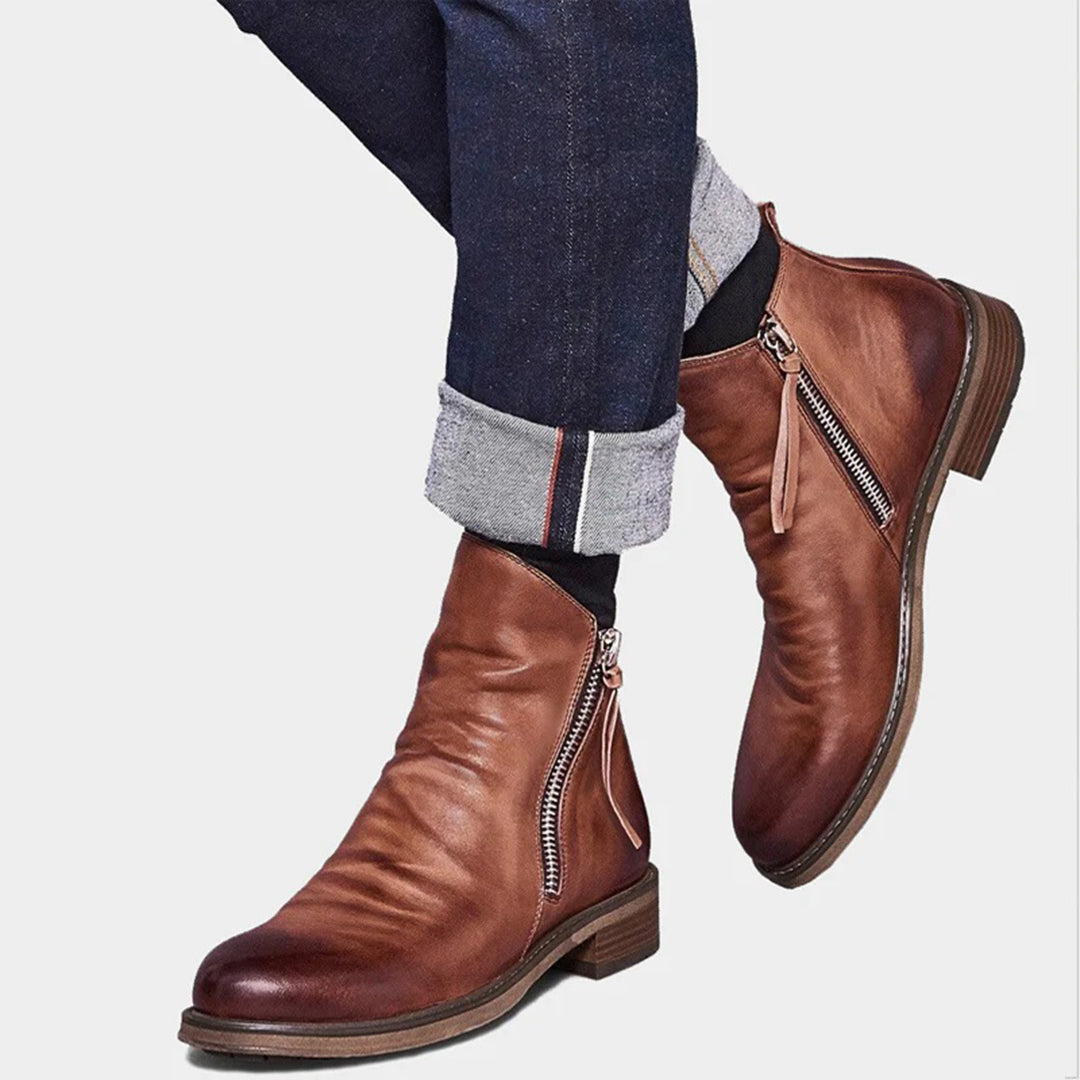 Men's Classic Ankle Boots with Side Zipper - Versatile Everyday Style