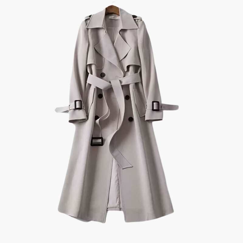 Women's Classic Double-Breasted Trench Coat Elegant Long Belted Overcoat