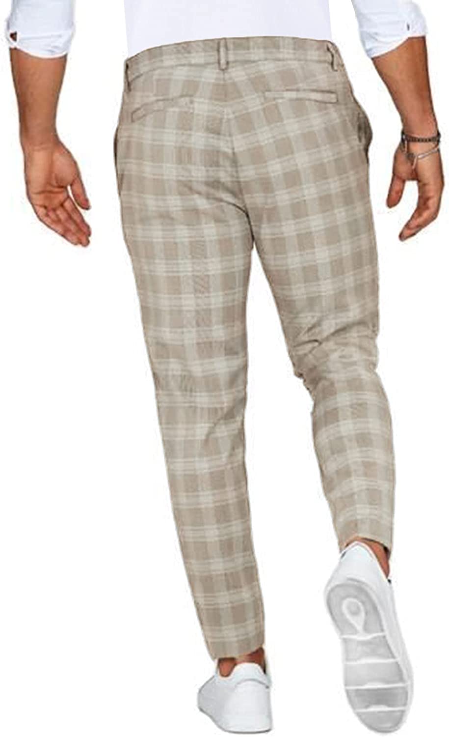 Men's Slim Fit Plaid Chino Pants – Modern Checkered Style for Business and Casual