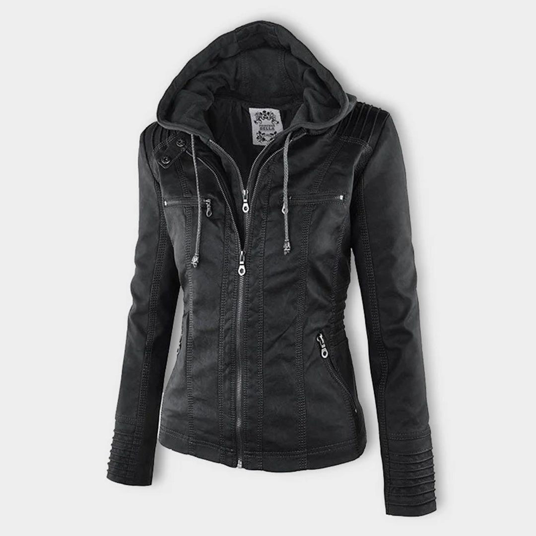 Women's Hooded Biker Jacket Urban Style with Zipper – Fashionable Transitional Outerwear