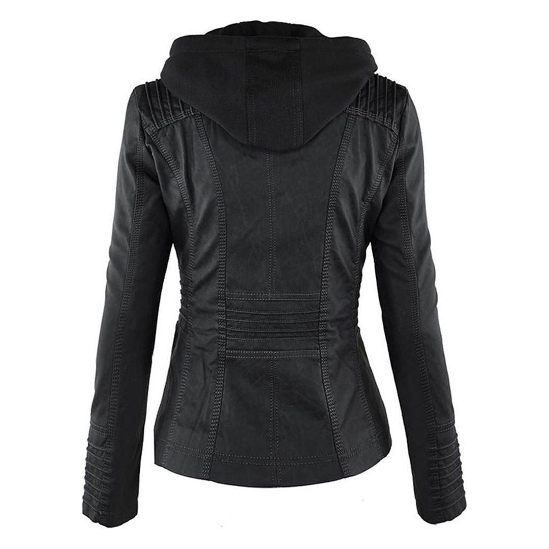 Women's Hooded Biker Jacket Urban Style with Zipper – Fashionable Transitional Outerwear
