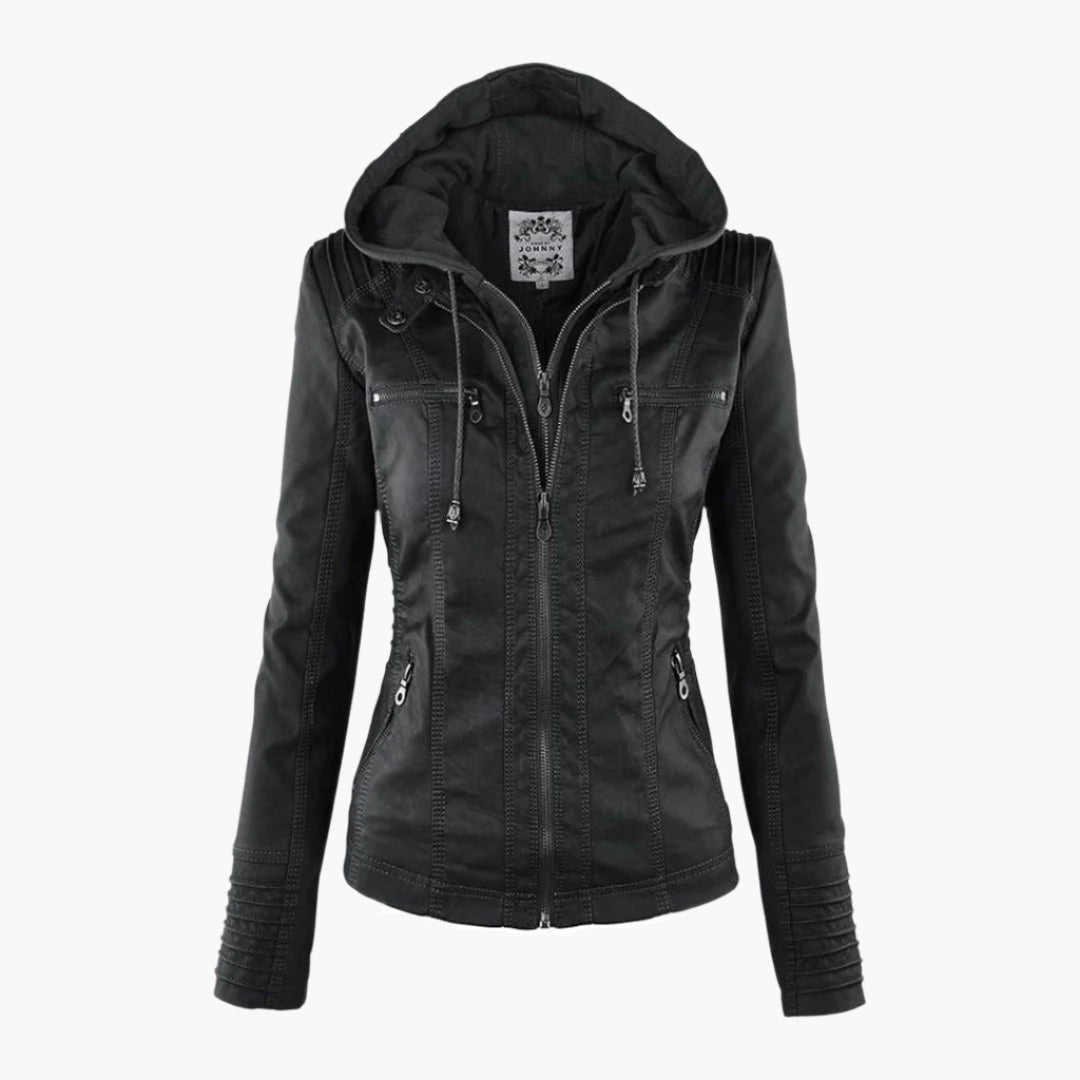 Women's Hooded Biker Jacket Urban Style with Zipper – Fashionable Transitional Outerwear