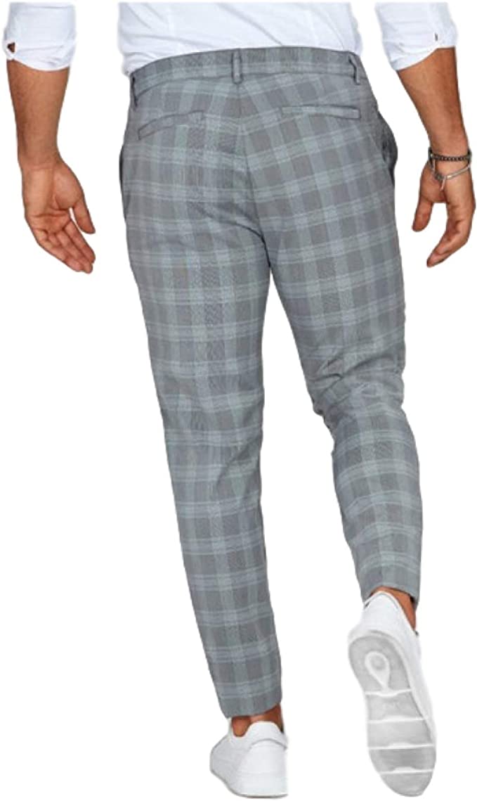 Men's Slim Fit Plaid Chino Pants – Modern Checkered Style for Business and Casual