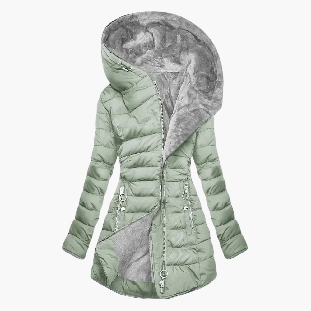 Women's Quilted Hooded Winter Coat Plush Lined Fashion Parka