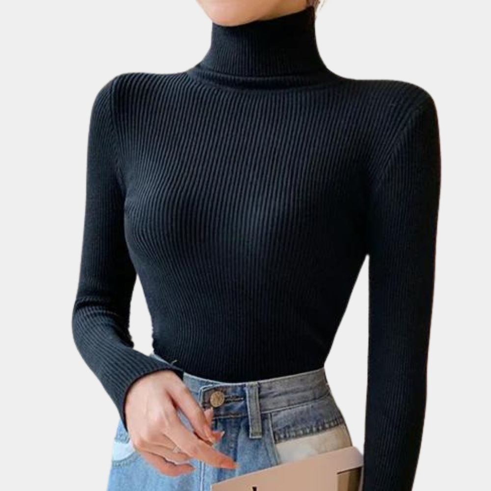Women's Ribbed Slim Fit Turtleneck Sweater - Elegant Long Sleeve Pullover for Everyday Style