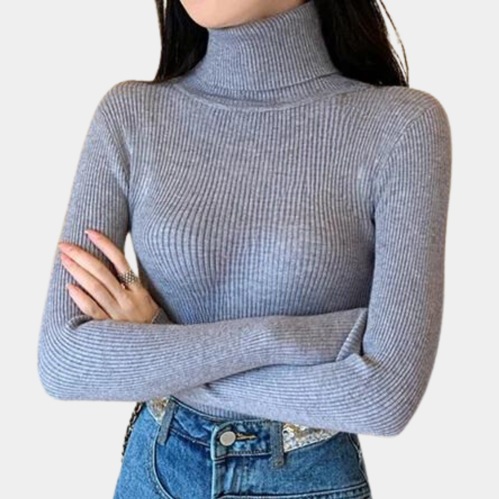 Women's Ribbed Slim Fit Turtleneck Sweater - Elegant Long Sleeve Pullover for Everyday Style