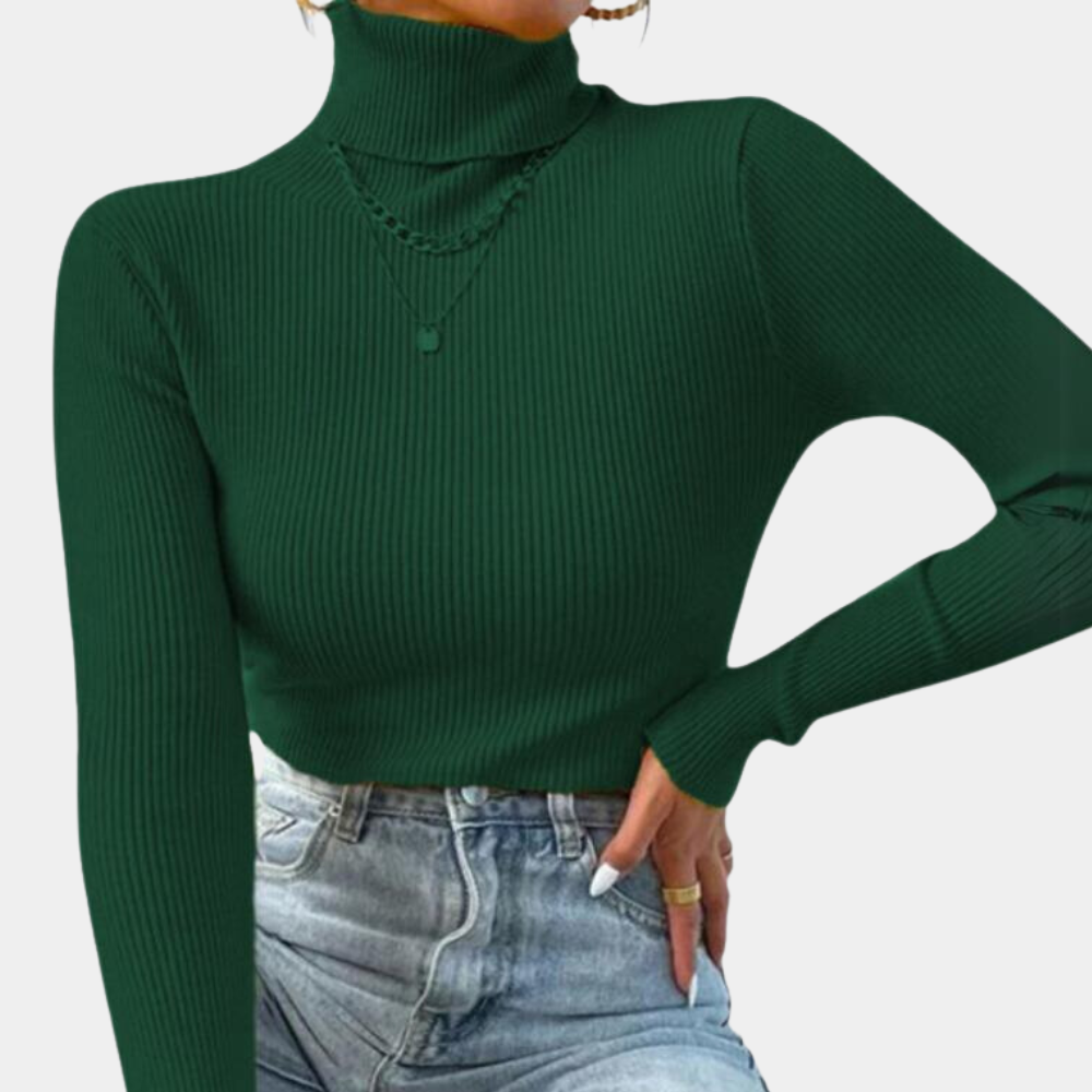 Women's Ribbed Slim Fit Turtleneck Sweater - Elegant Long Sleeve Pullover for Everyday Style