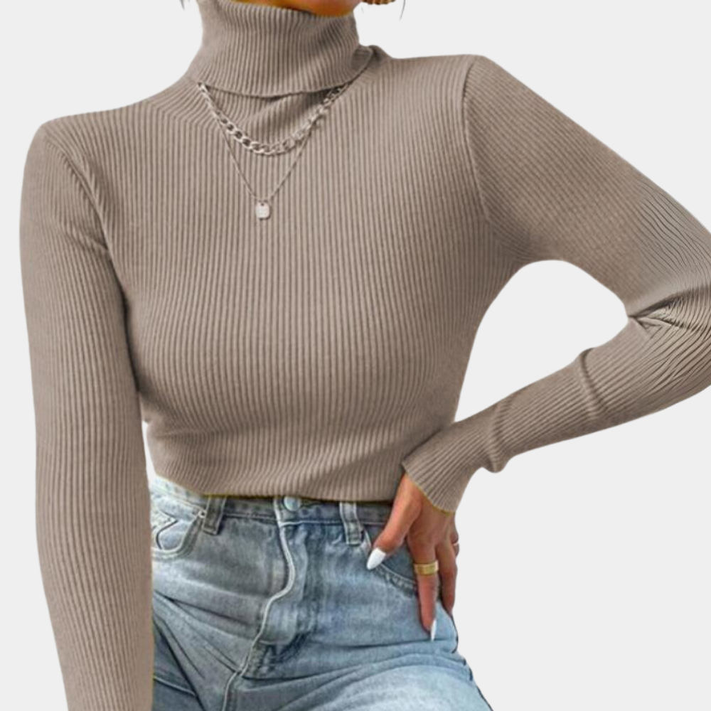 Women's Ribbed Slim Fit Turtleneck Sweater - Elegant Long Sleeve Pullover for Everyday Style