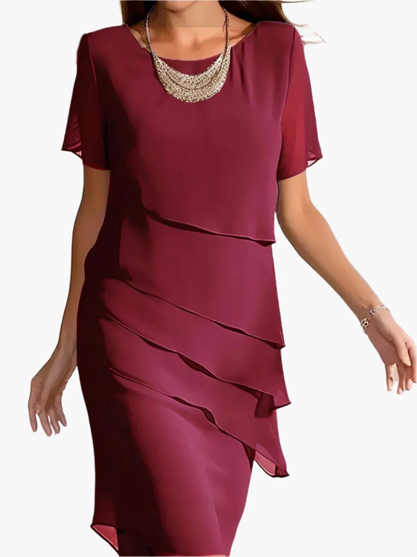 Women's Layered Elegant Short Sleeve Party Dress – Chic Formal and Casual Wear