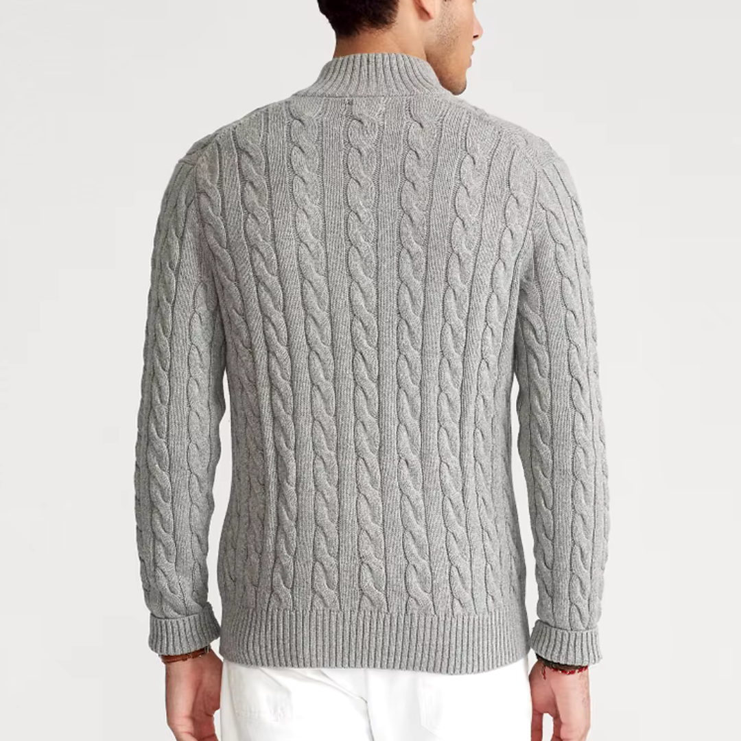 Men's Classic Cable Knit Quarter Zip Sweater – Old Money Style