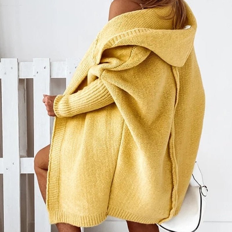 Women's Hooded Open Front Knit Cardigan Casual Oversized Sweater