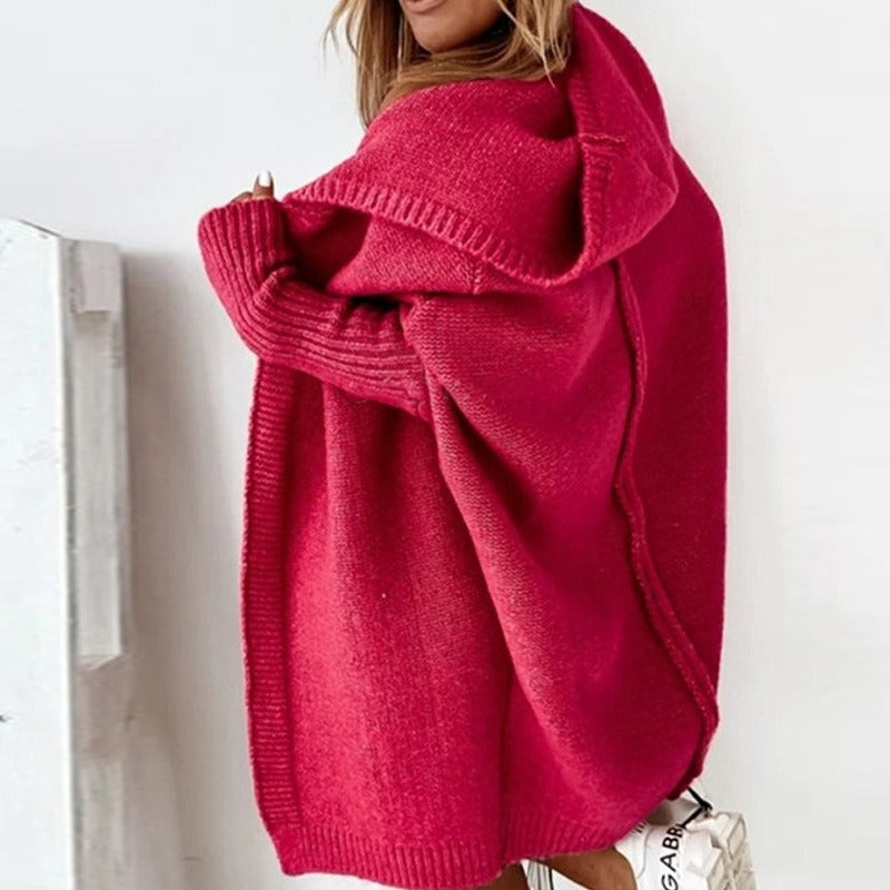 Women's Hooded Open Front Knit Cardigan Casual Oversized Sweater