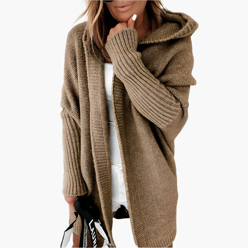 Women's Hooded Open Front Knit Cardigan Casual Oversized Sweater