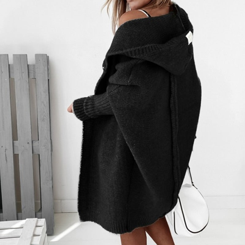 Women's Hooded Open Front Knit Cardigan Casual Oversized Sweater