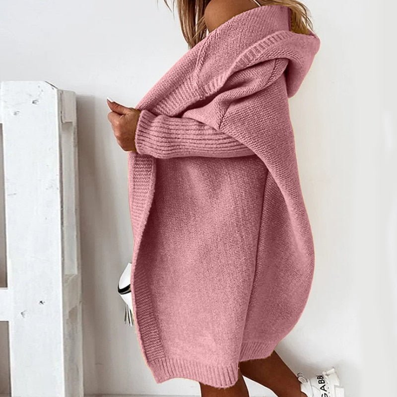 Women's Hooded Open Front Knit Cardigan Casual Oversized Sweater