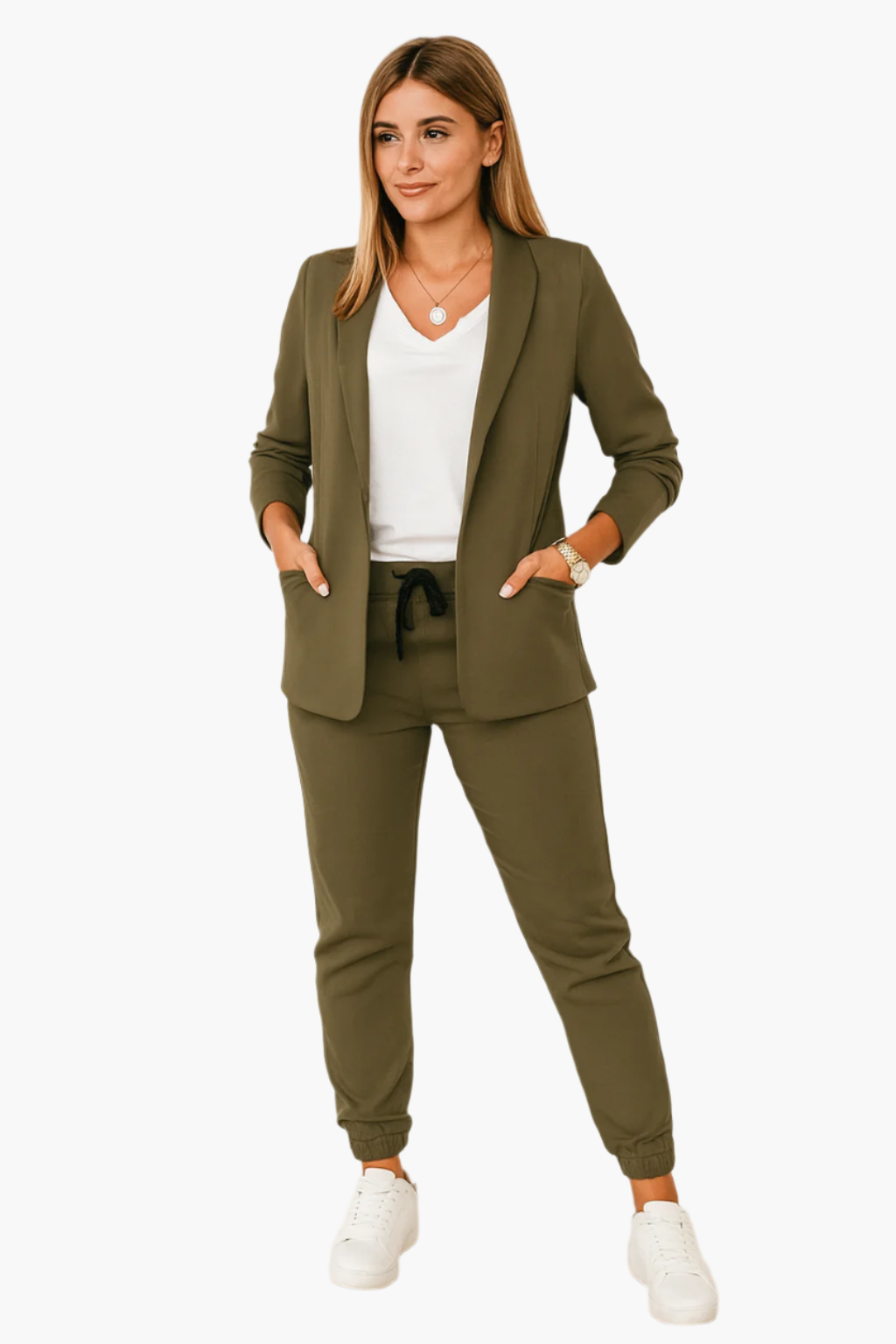 Women's Modern Business Blazer and Jogger Pants Suit Set – Stylish Office & Casual Wear