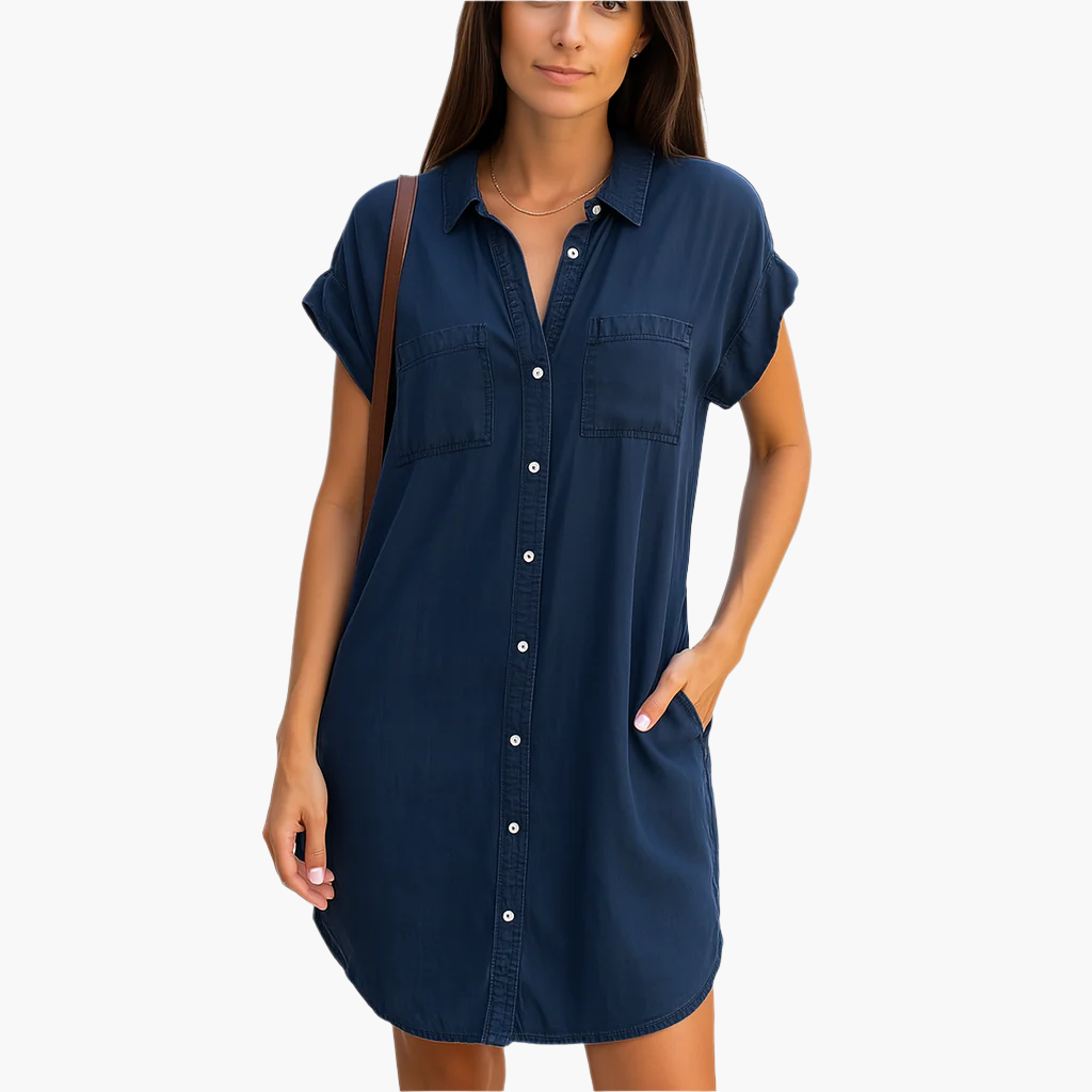 Women's Casual Denim Shirt Dress Button-Down Relaxed Fit for Everyday and Summer