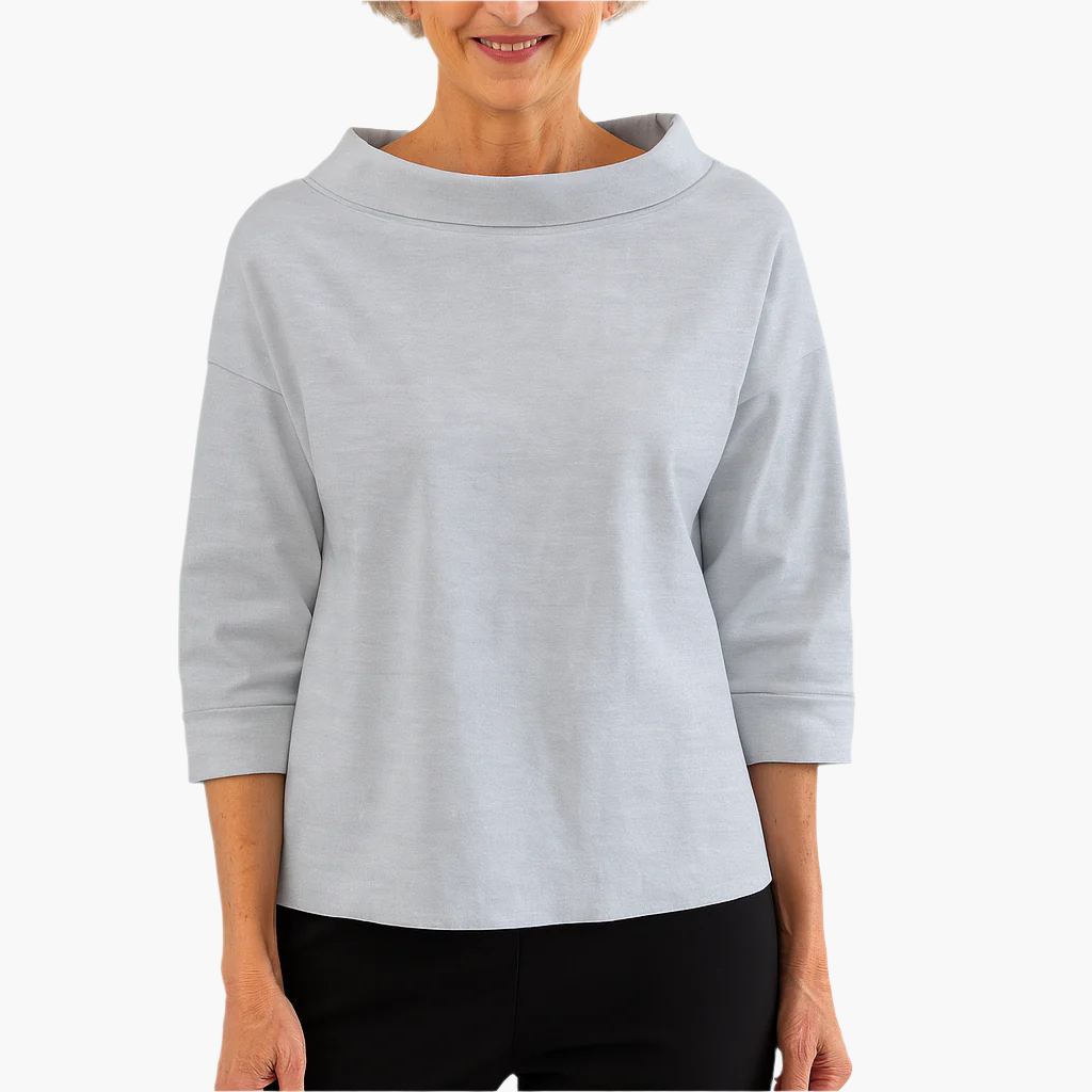 Women's Elegant High Neck 3/4 Sleeve Top – Modern Loose Fit Blouse for Office and Everyday