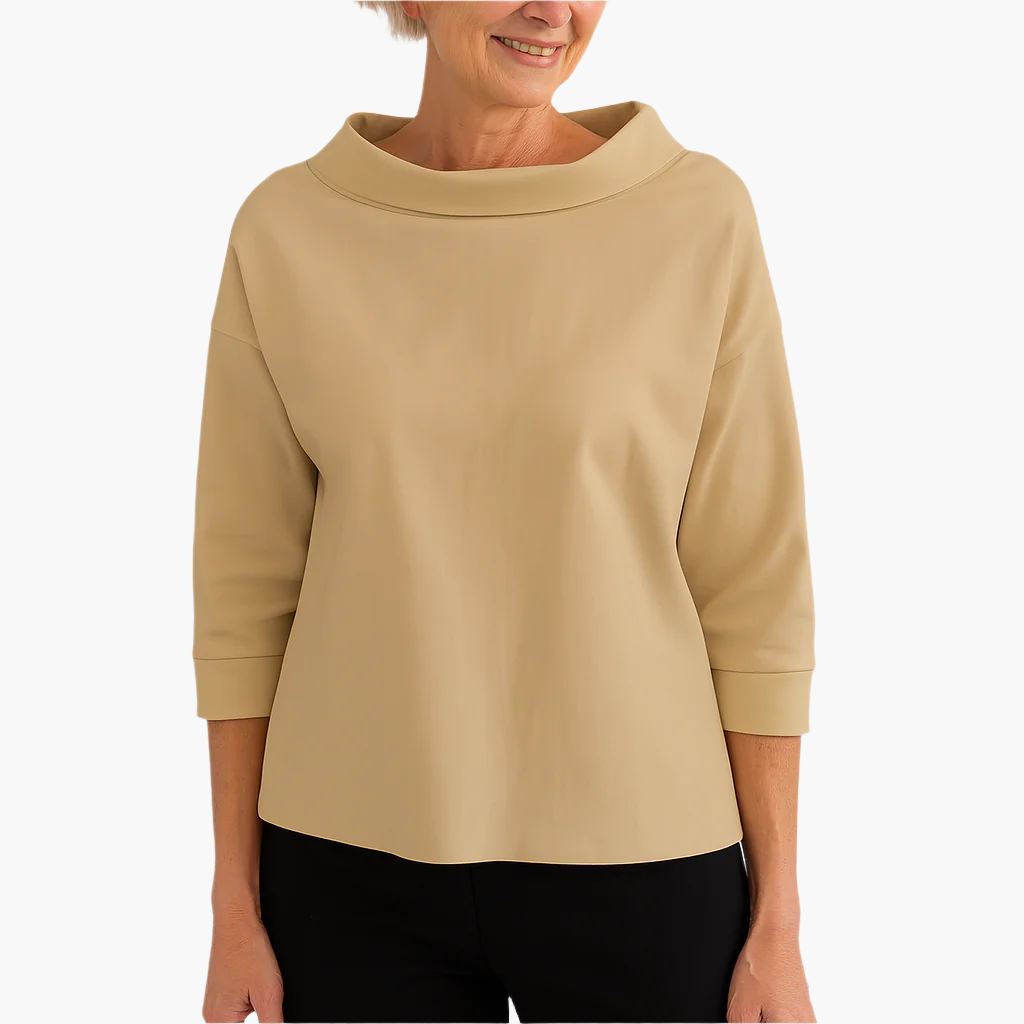 Women's Elegant High Neck 3/4 Sleeve Top – Modern Loose Fit Blouse for Office and Everyday