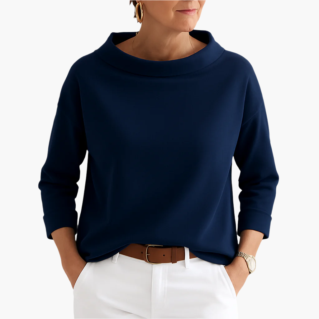 Women's Elegant High Neck 3/4 Sleeve Top – Modern Loose Fit Blouse for Office and Everyday
