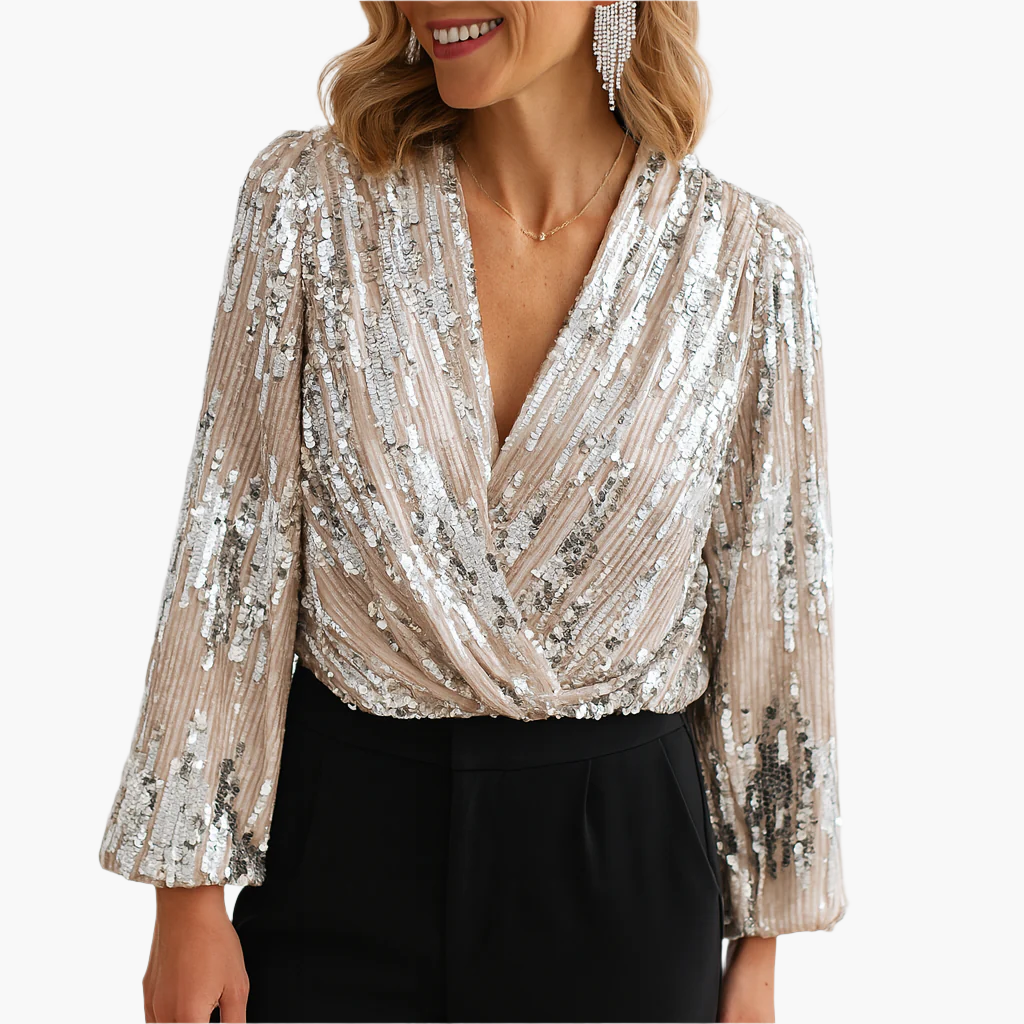 Women's Sequin Wrap Blouse Elegant Party Vintage Style